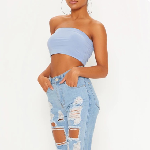 PrettyLittleThing Tops - Baby blue slinky tube top